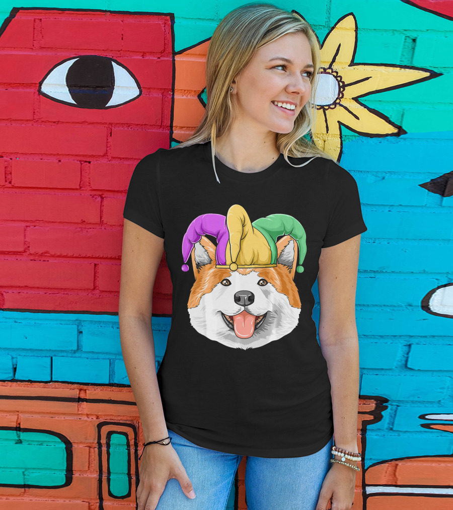 Mardi Gras Akita Jester Hat Carnival Akita T-Shirt