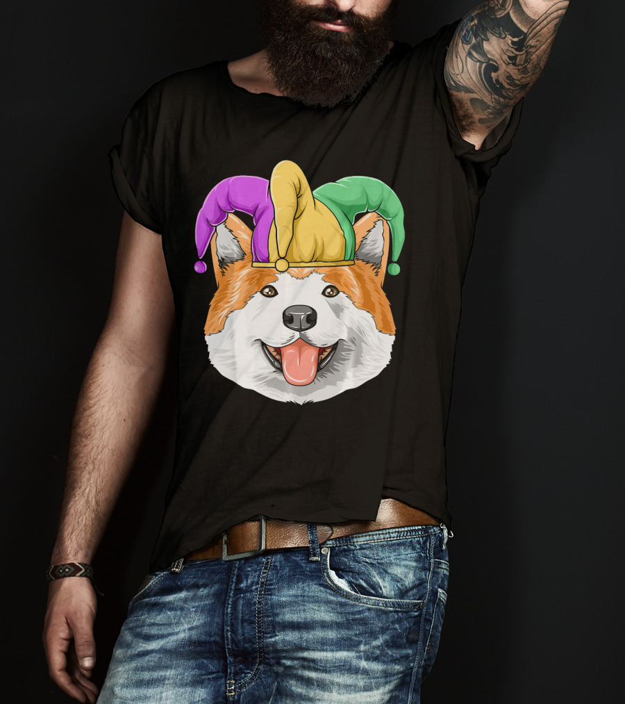 Mardi Gras Akita Jester Hat Carnival Akita T-Shirt