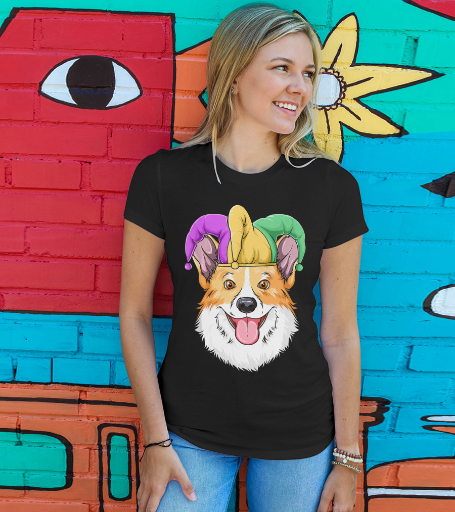 Mardi Gras Corgi Jester Hat Corgi Carnival T-Shirt