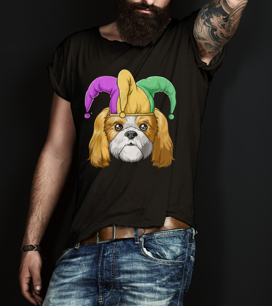 Mardi Gras Shih Tzu With Jester Carnival Hat T-Shirt