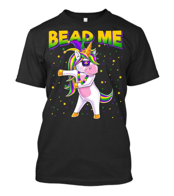 Bead Me Mardi Gras Flossing Unicorn Jest Fleur-de-lis Stars T-Shirt