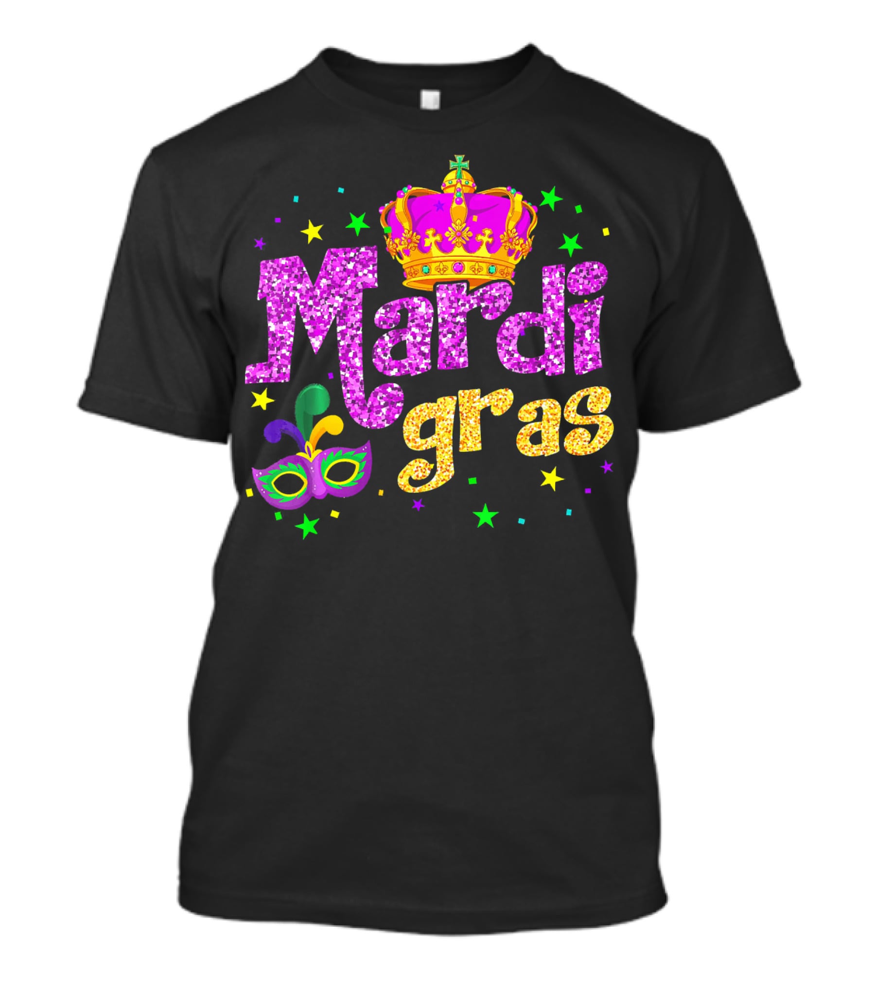 Mardi Gras Crown Glitter Mask Stars T-Shirt