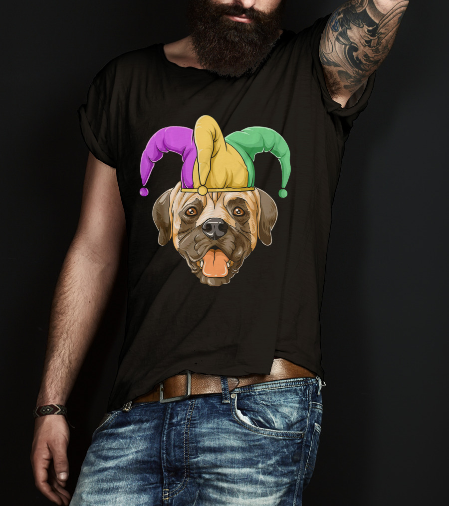 Mardi Gras Carnival Hat Mastiff With Jester Colors T-Shirt