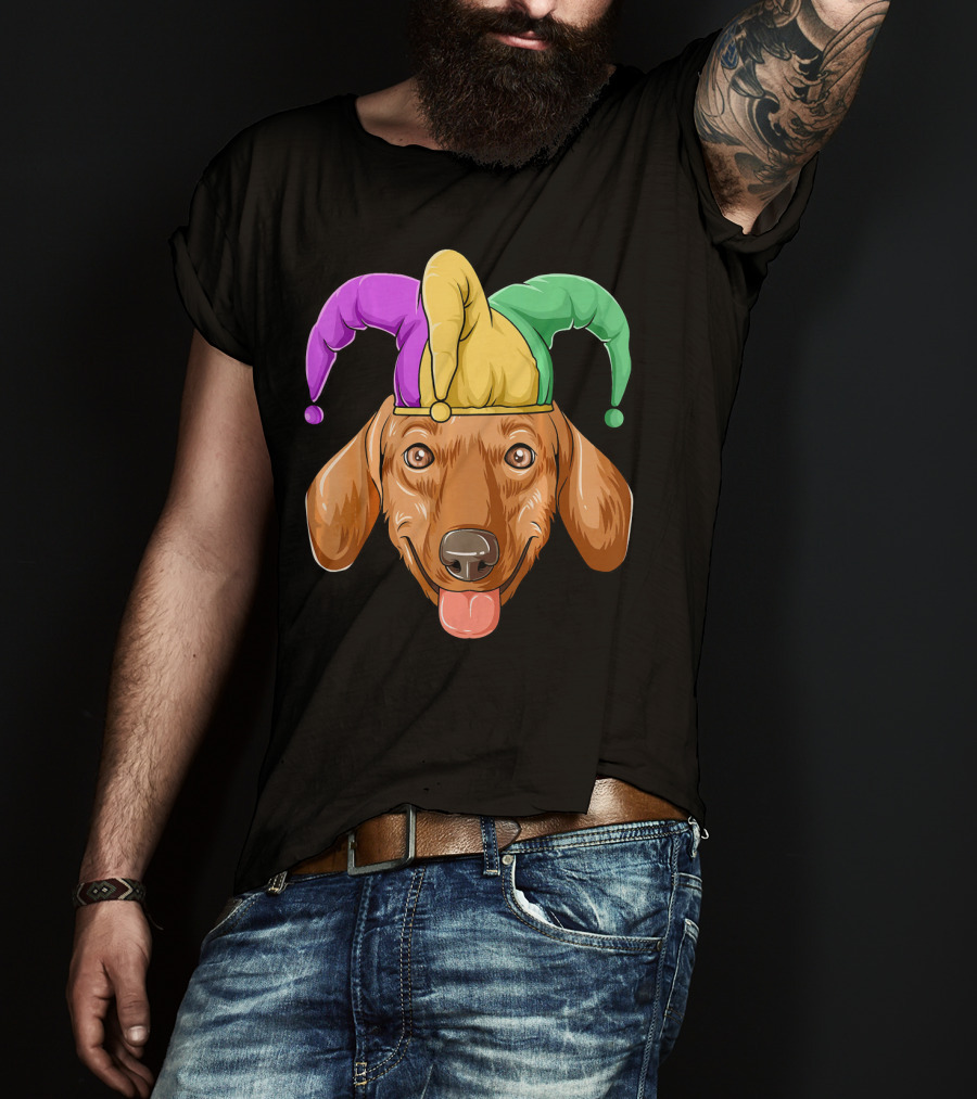 Mardi Gras Dachshund Carnival Jester Hat T-Shirt