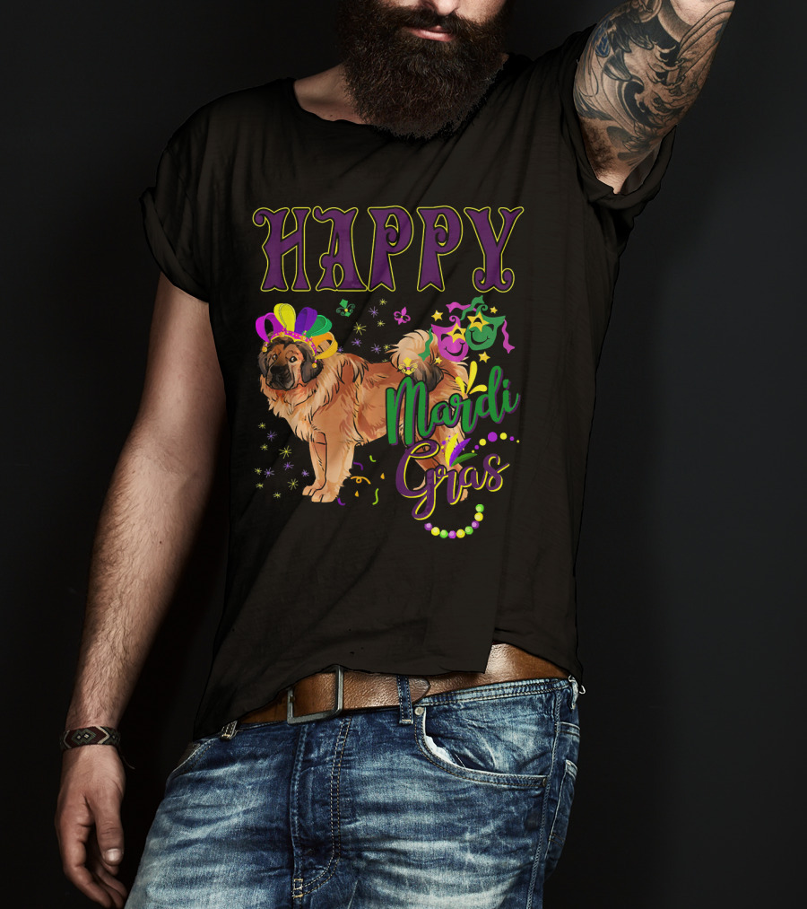 Happy Mardi Gras Tibetan Mastiff Beads And Masks T-Shirt
