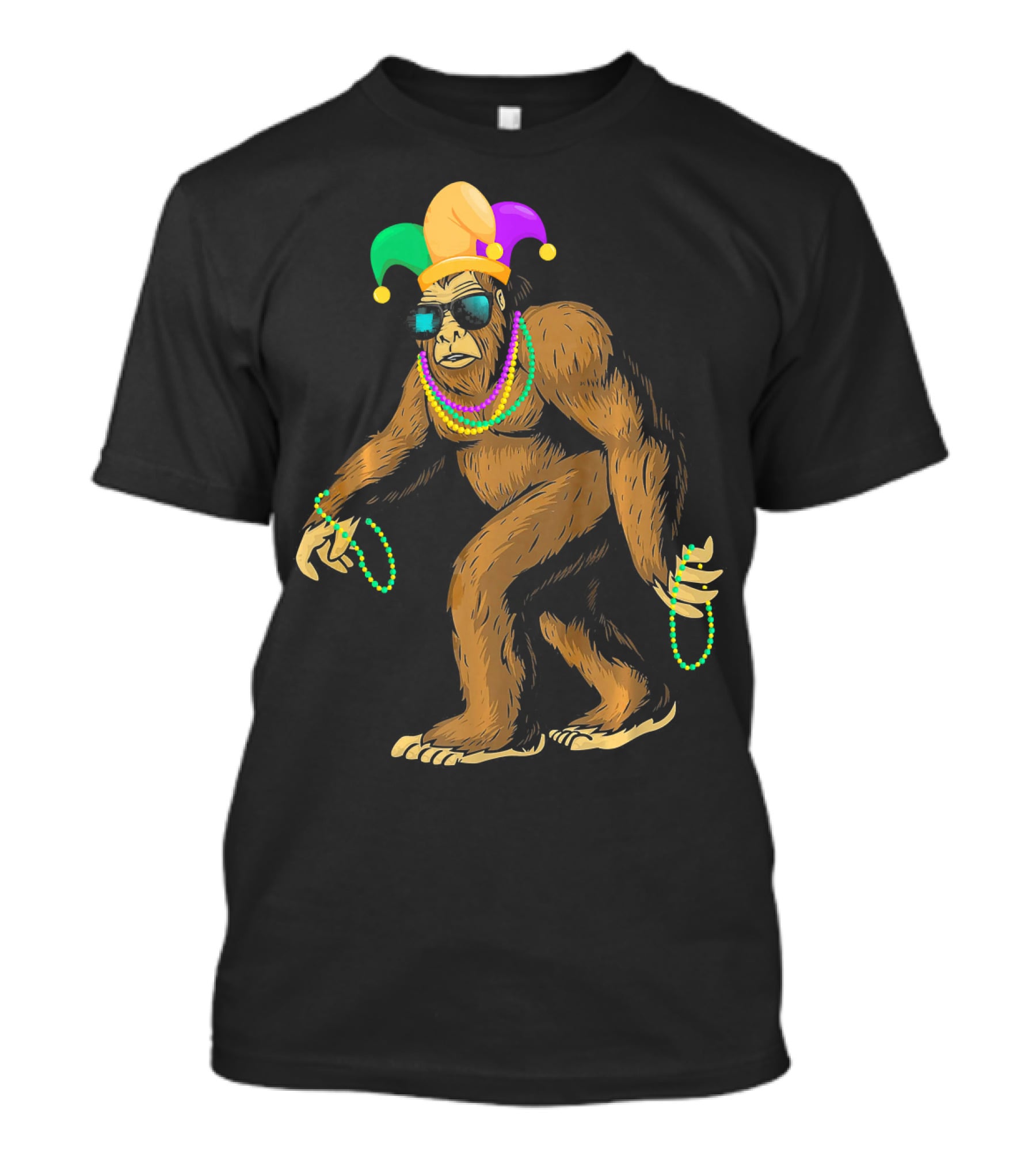 Mardi Gras Bigfoot Jester Bead Party T-Shirt