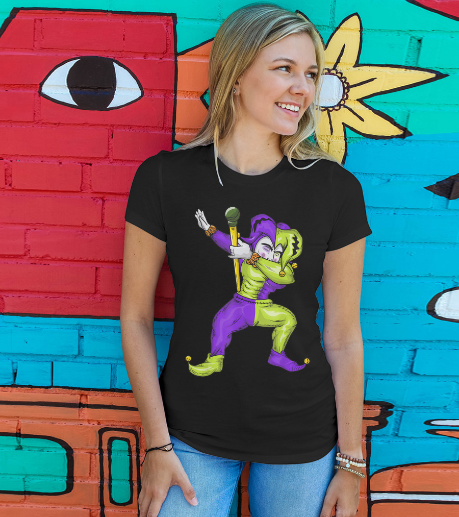 Mardi Gras Dabbing Jester In Purple And Green Carnival T-Shirt