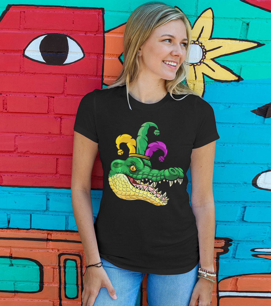 Alligator Head Mardi Gras Jester Hat Gator Clown T-Shirt
