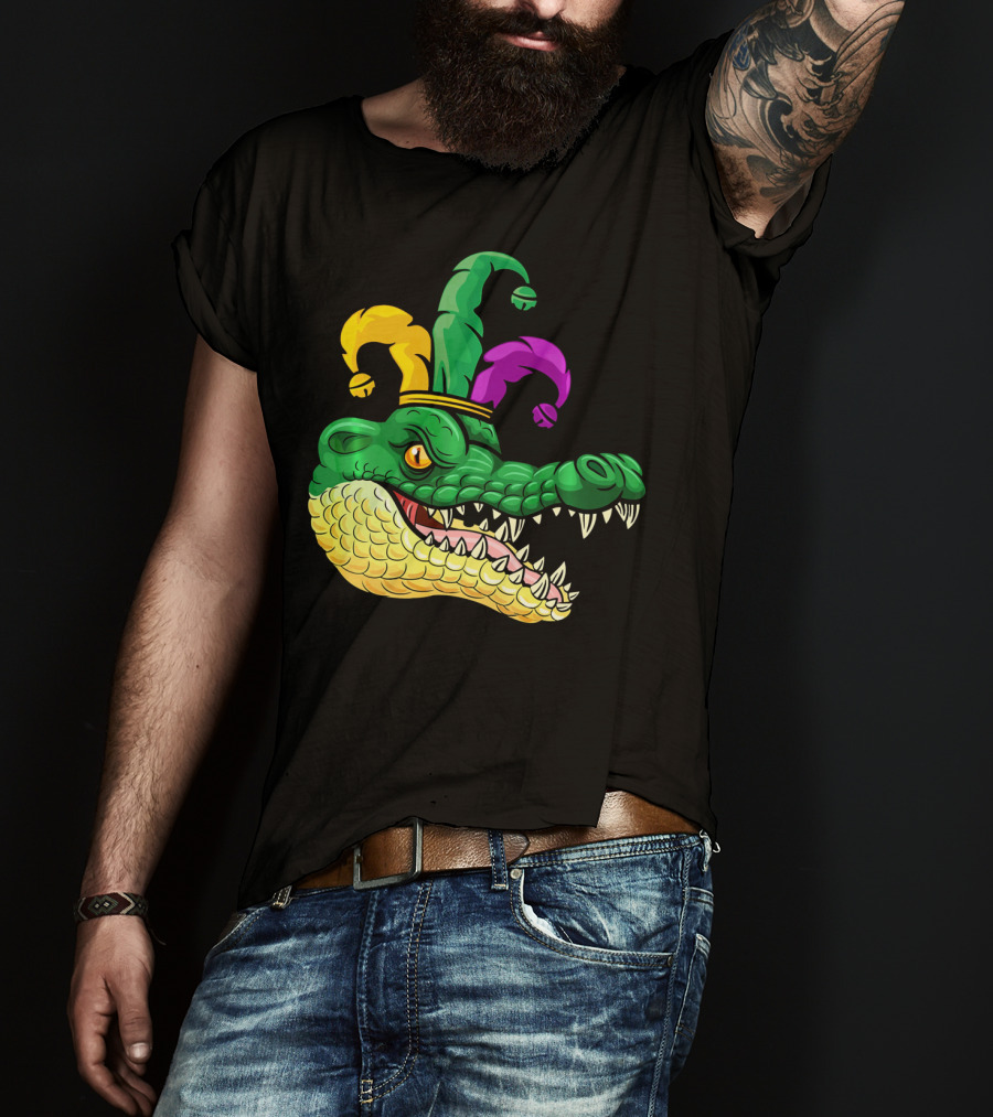 Alligator Head Mardi Gras Jester Hat Gator Clown T-Shirt