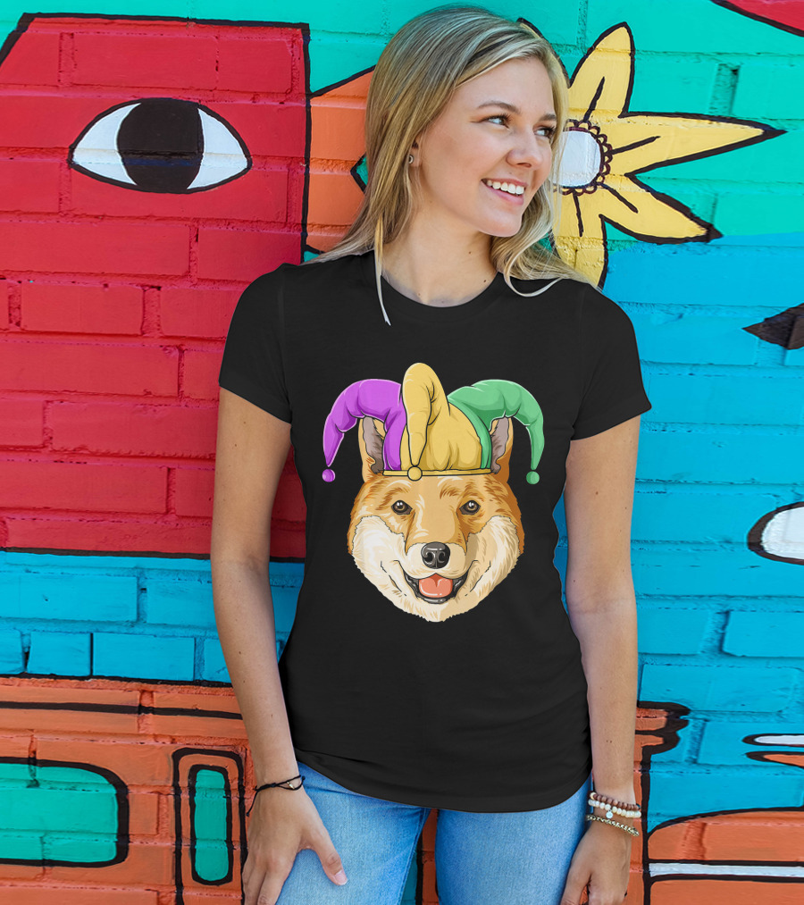 Mardi Gras Shiba Inu Jester Hat Carnival T-Shirt