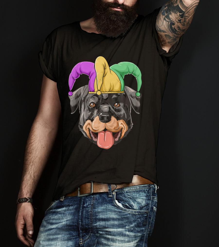 Mardi Gras Rottweiler Carnival Hat Jester Colors T-Shirt