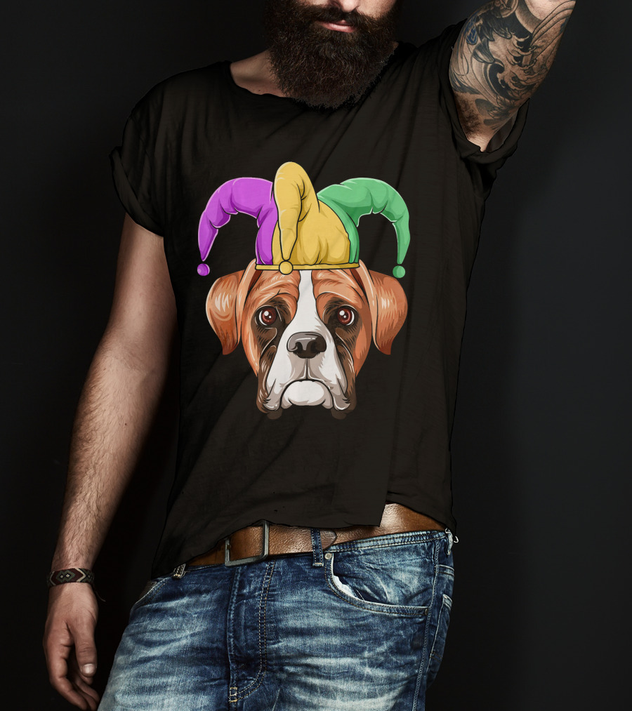 Mardi Gras Jester Hat Boxer Dog Carnival T-Shirt