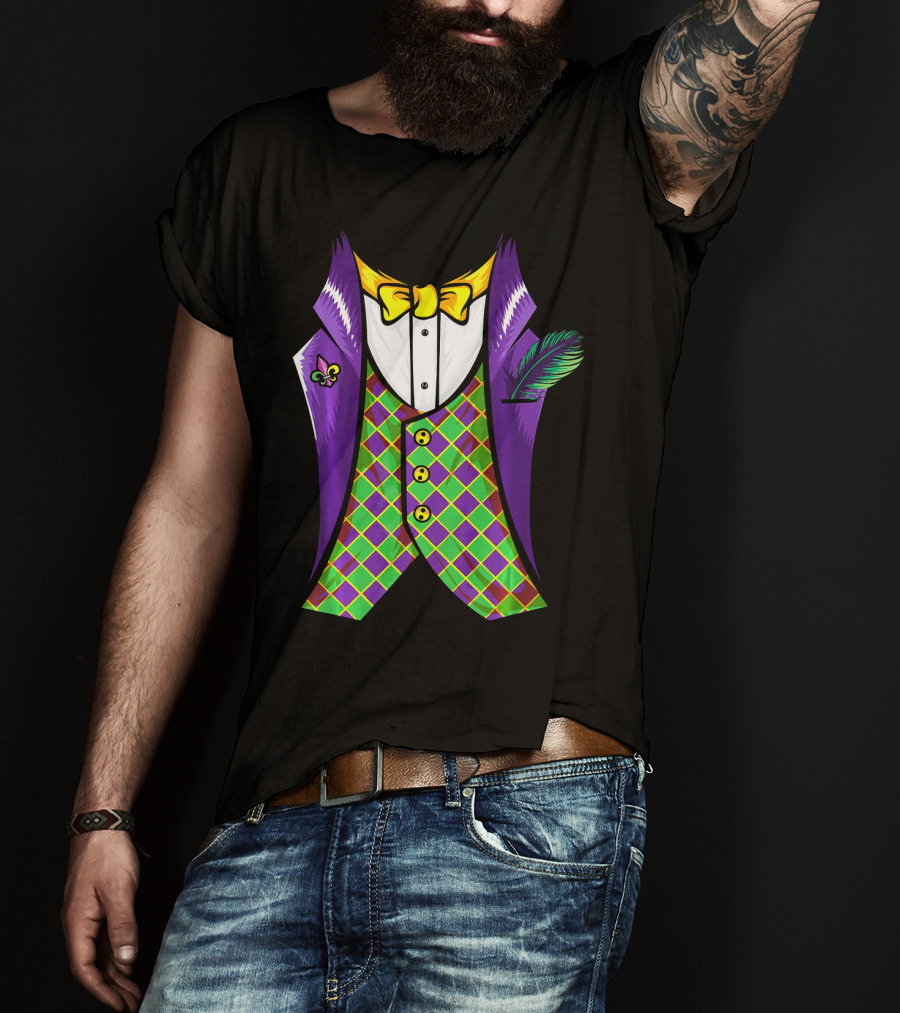 Mardi Gras Tuxedo Costume Pancake Tuesday Fleur-de-Lis T-Shirt