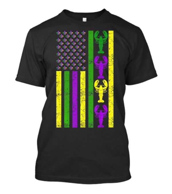 US Mardi Gras New Orleans Crawfish Fleur-de-Lis Flag T-Shirt