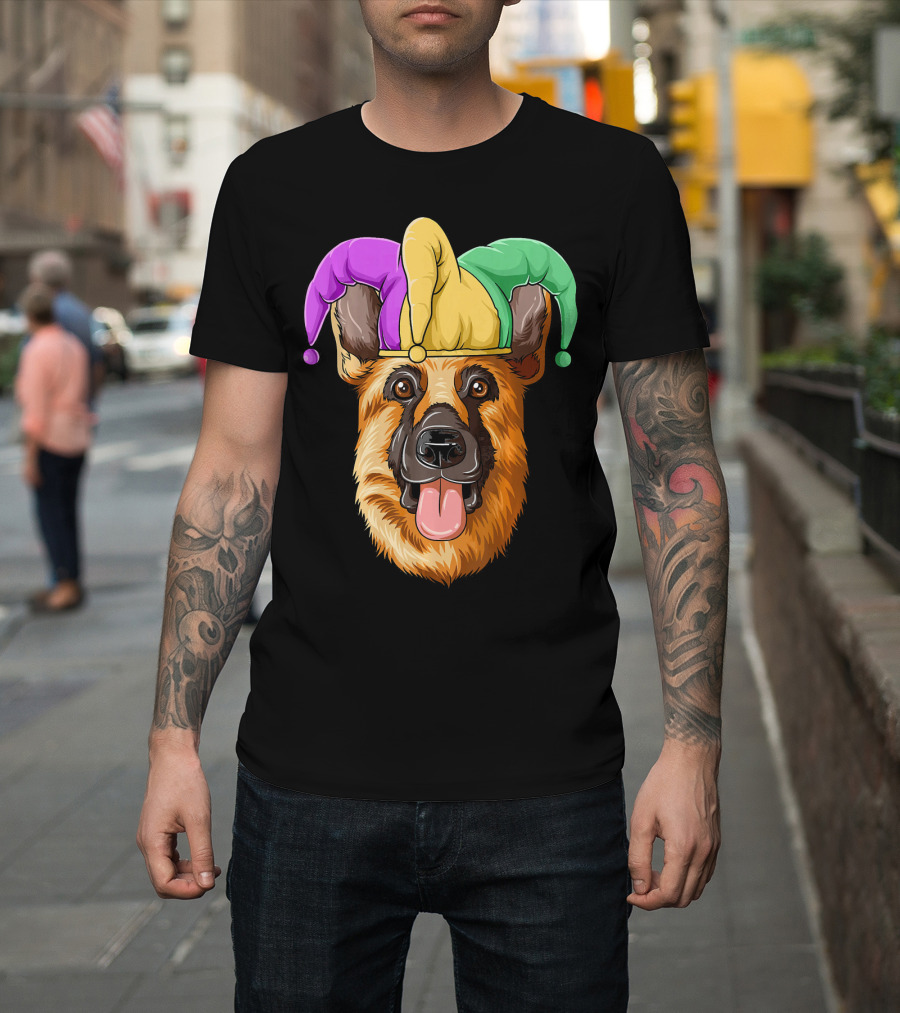 Mardi Gras German Shepherd Jester Hat Carnival T-Shirt
