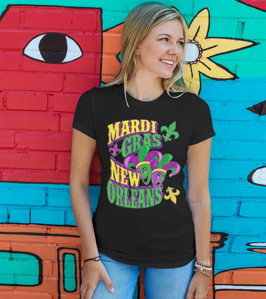 Mardi Gras Masks New Orleans Fleur-de-Lis Parade T-Shirt