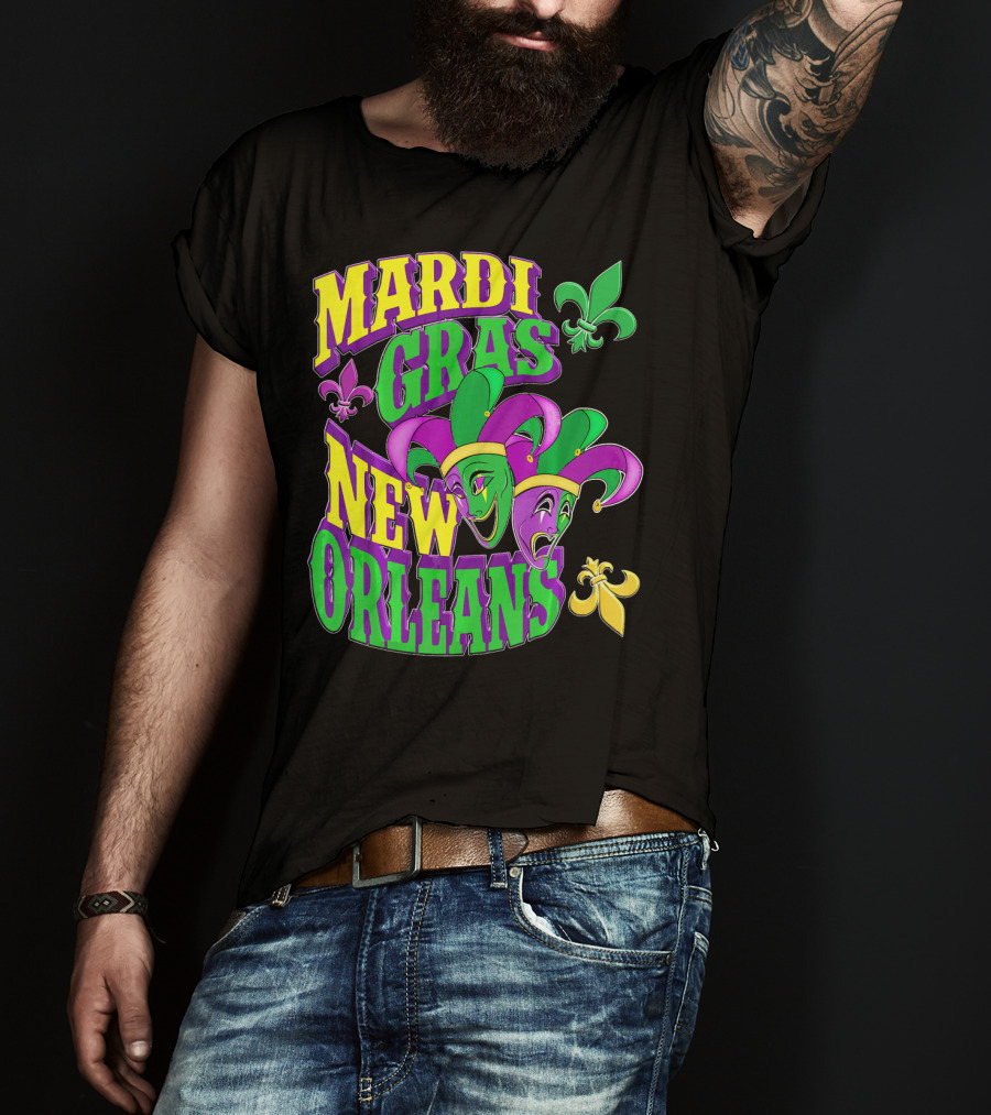 Mardi Gras Masks New Orleans Fleur-de-Lis Parade T-Shirt