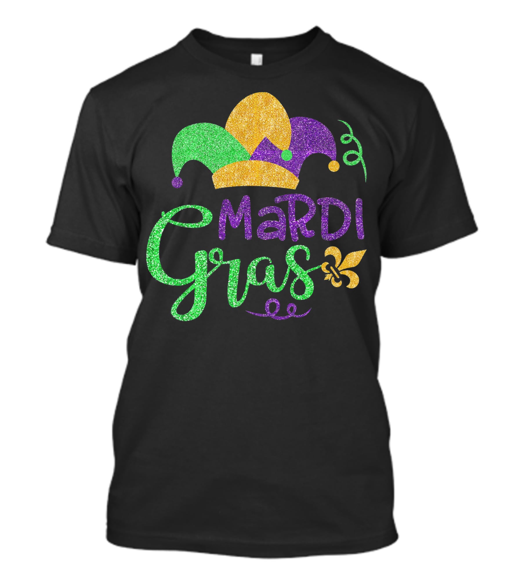 Mardi Gras Jester Hat Glitter Design Fleur-de-Lis T-Shirt