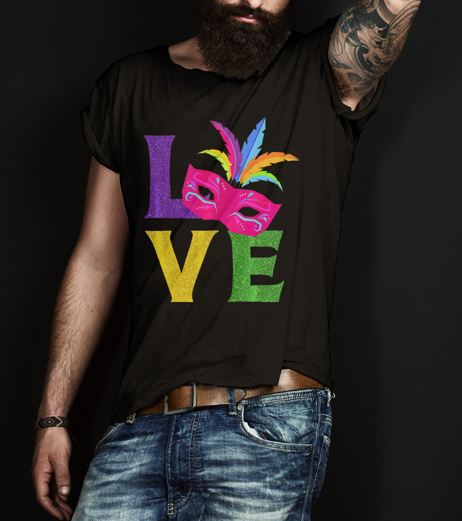 Love Colorful Carnival Feathered Mask Party T-Shirt