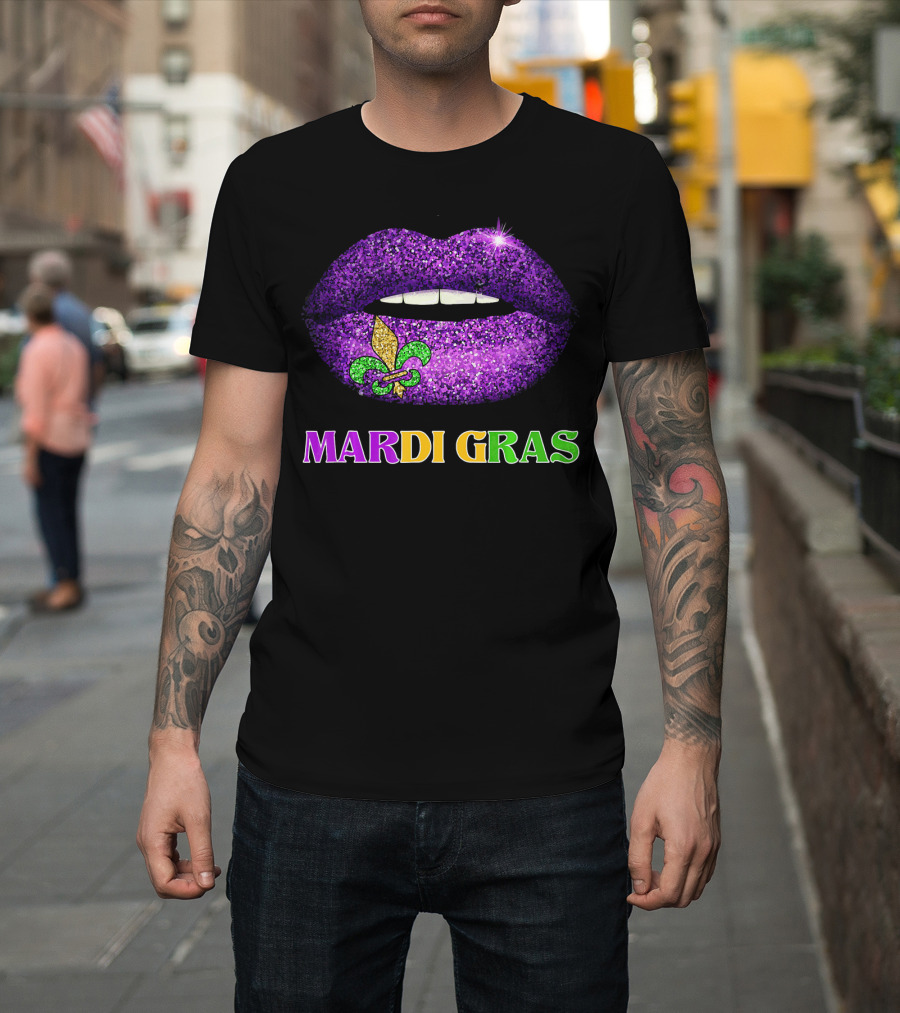 Mardi Gras Purple Lips Fleur-de-Lis Costume T-Shirt
