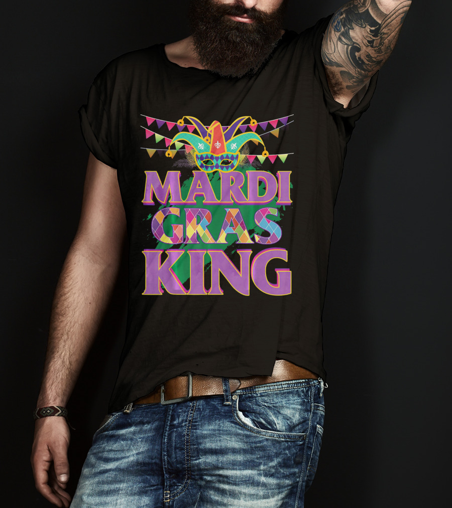 Mardi Gras King Jester Mask Banner Festival T-Shirt