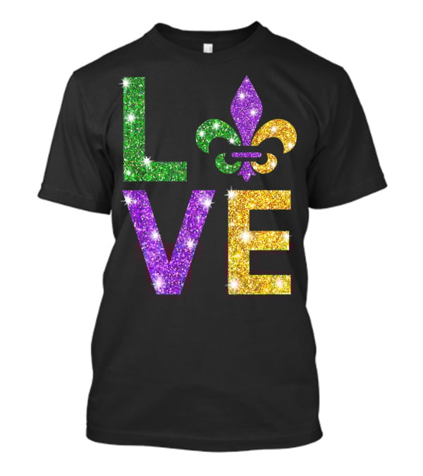 LOVE Mardi Gras Fleur-de-Lis Sparkling Colors T-Shirt