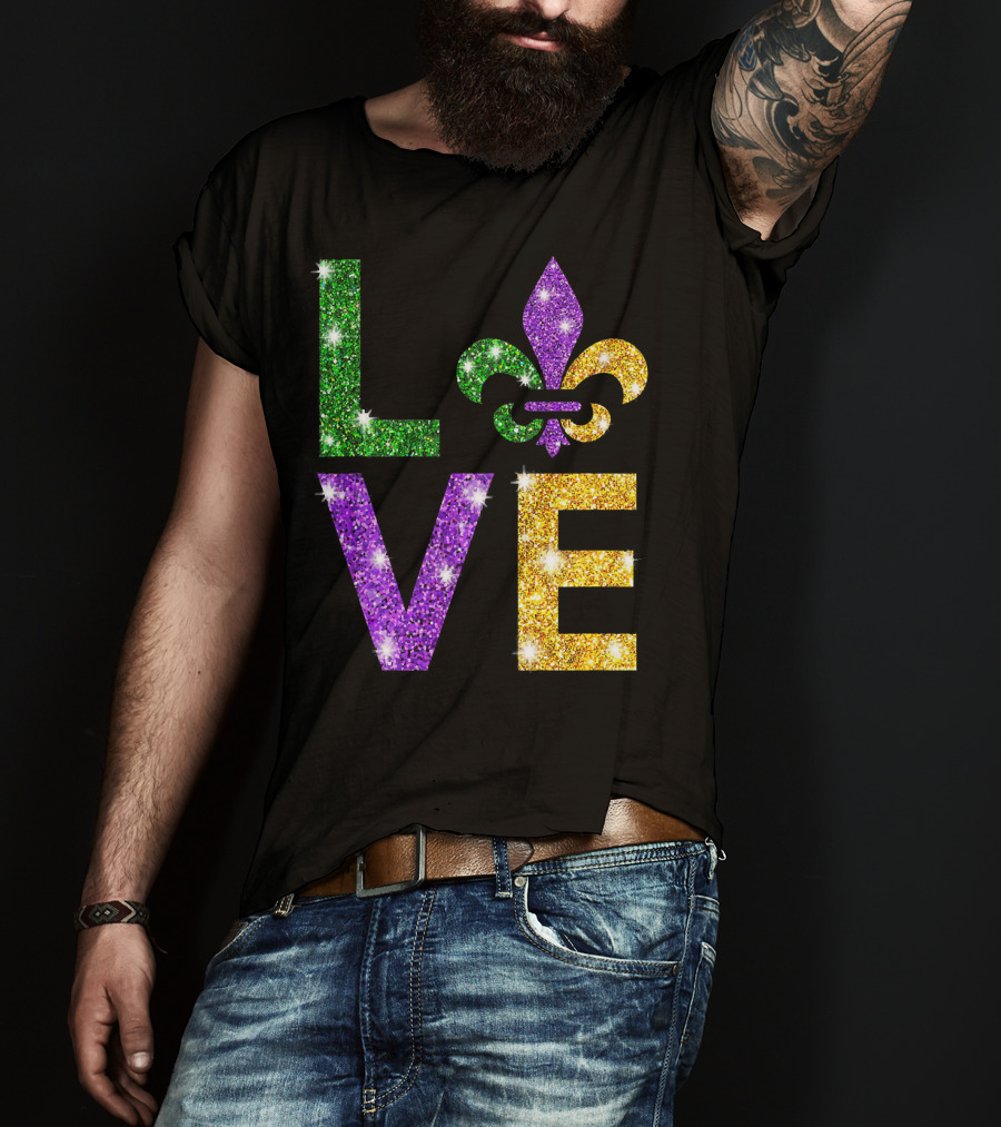 LOVE Mardi Gras Fleur-de-Lis Sparkling Colors T-Shirt
