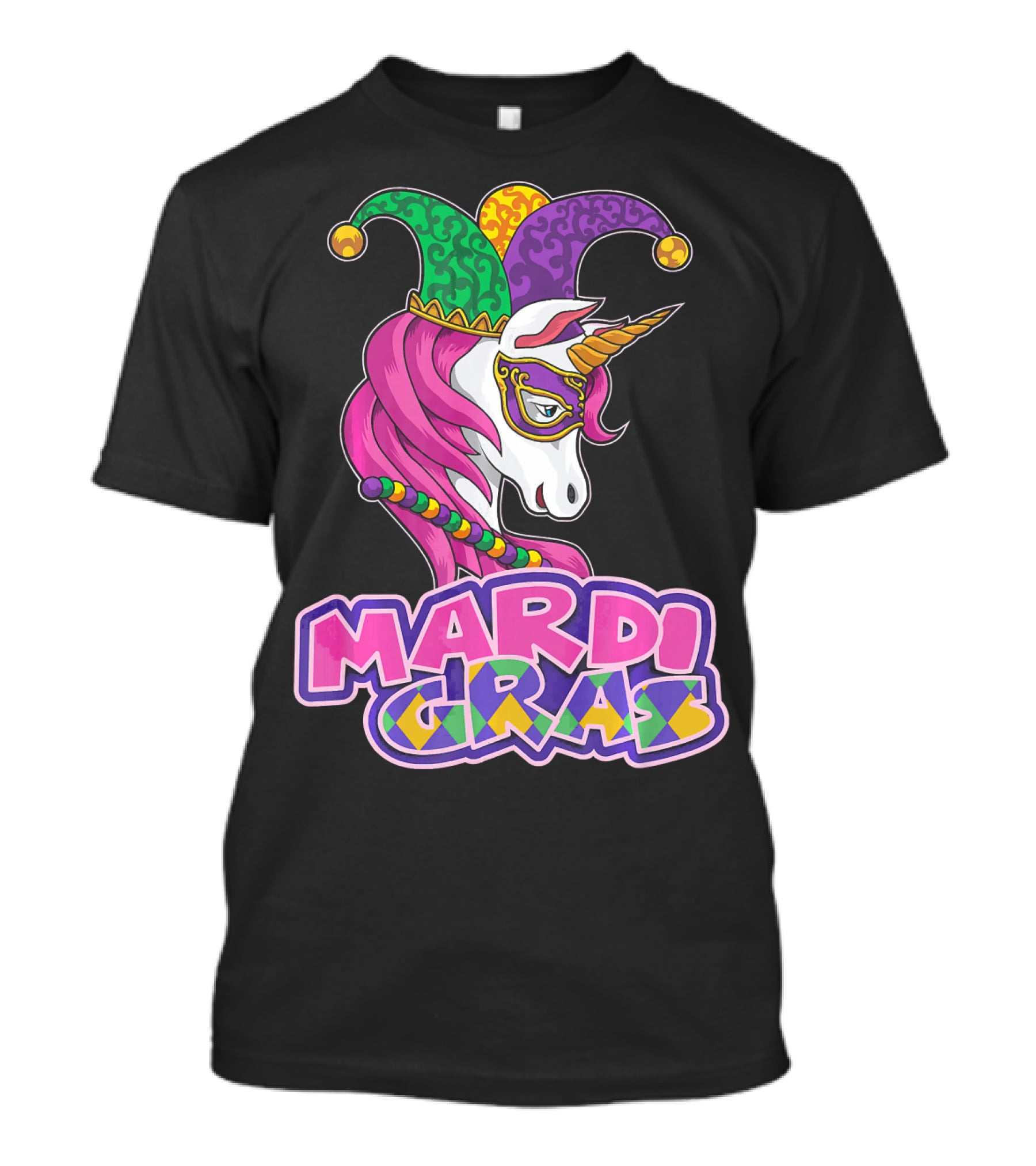Mardi Gras Unicorn Jester Mask Carnival Lover T-Shirt