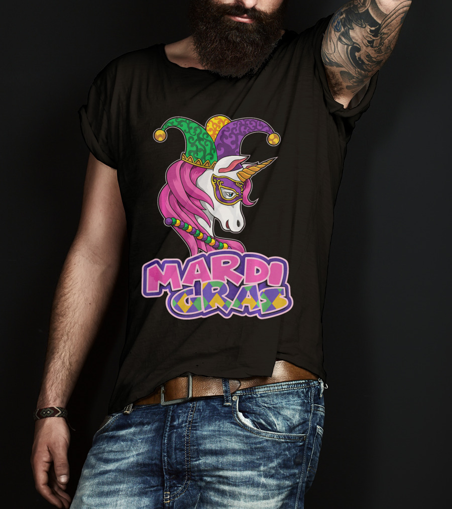 Mardi Gras Unicorn Jester Mask Carnival Lover T-Shirt