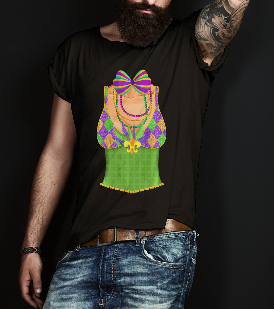 Colorful Mardi Gras Beads Tuxedo Costume With Harlequin T-Shirt