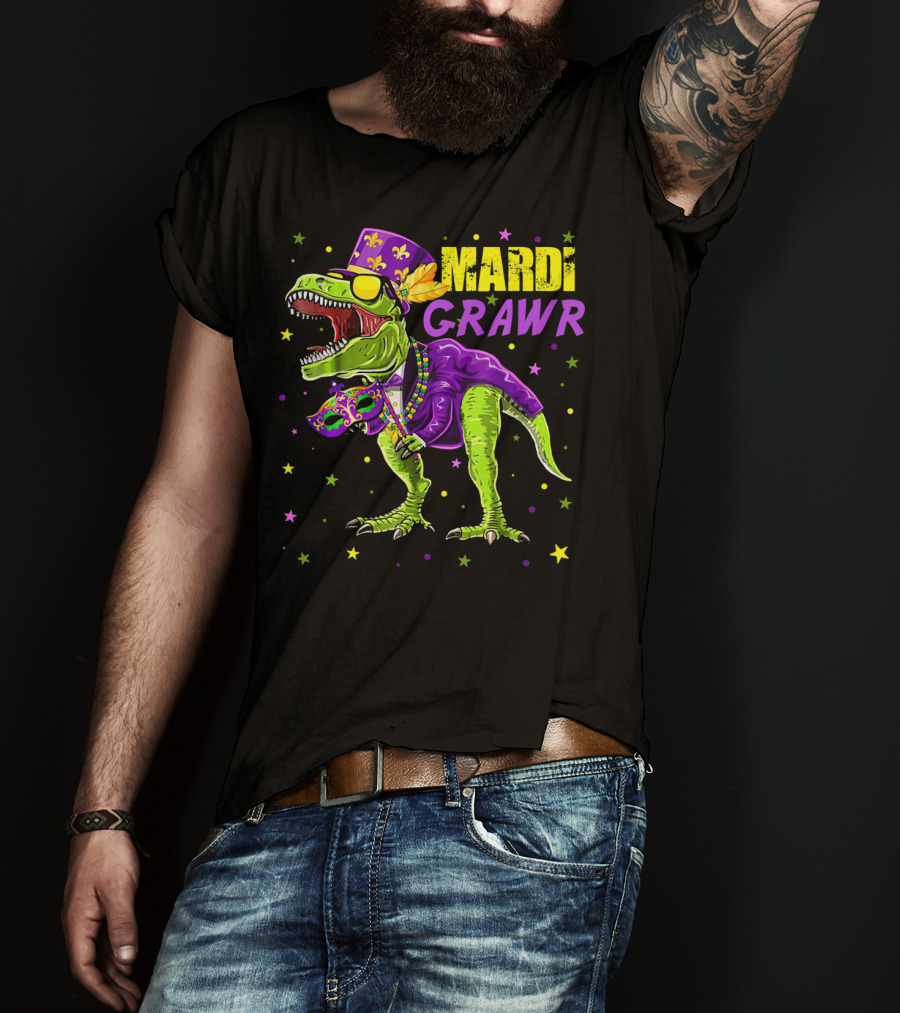 Kids Mardi Gras Dinosaur Mardi Grawr Rex Bea T-Shirt