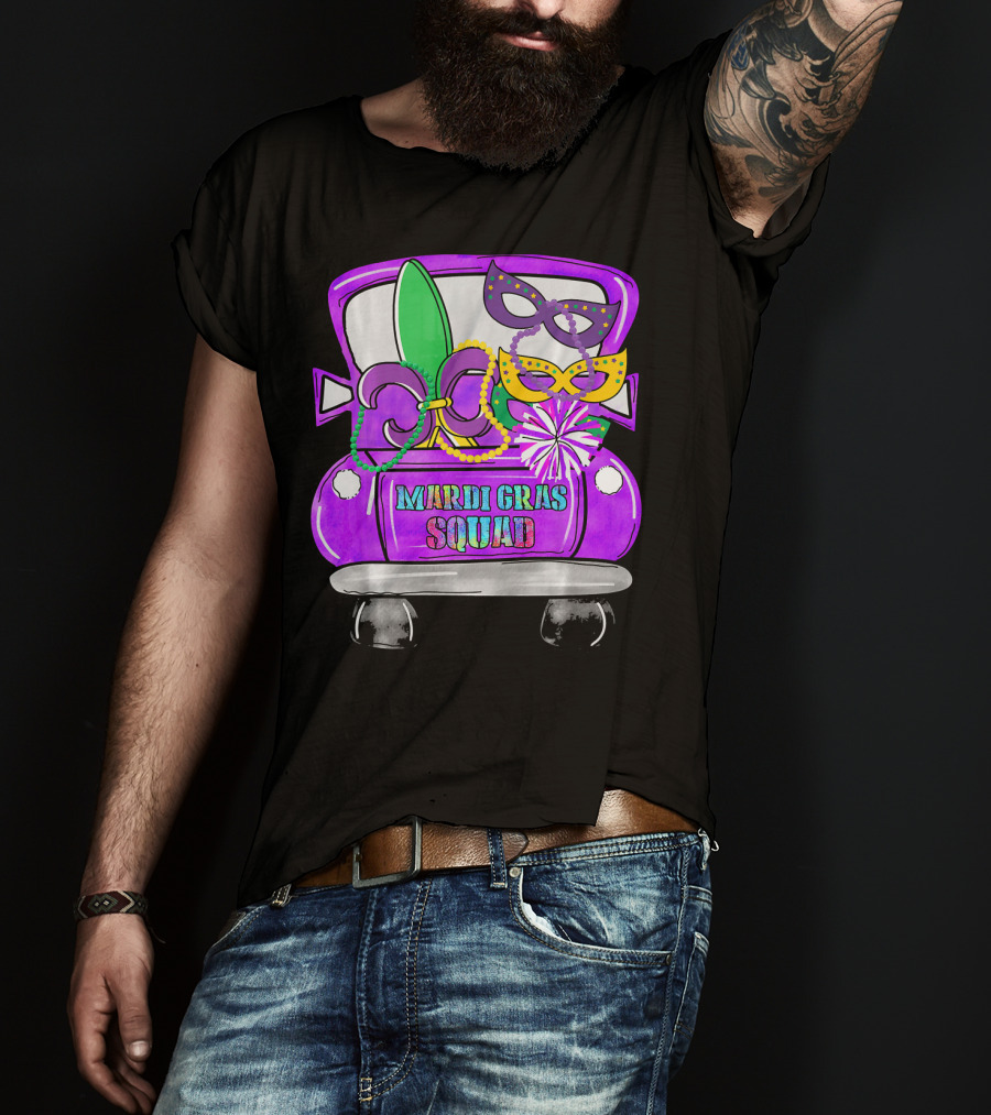 Mardi Gras Squad Truck Festive Masks And Beads T-Shirt