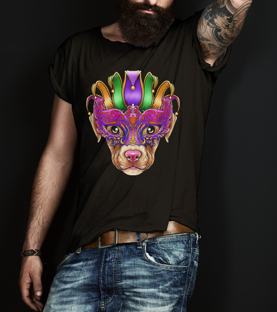 Pitbull Dog Jester Mask Mardi Gras T-Shirt