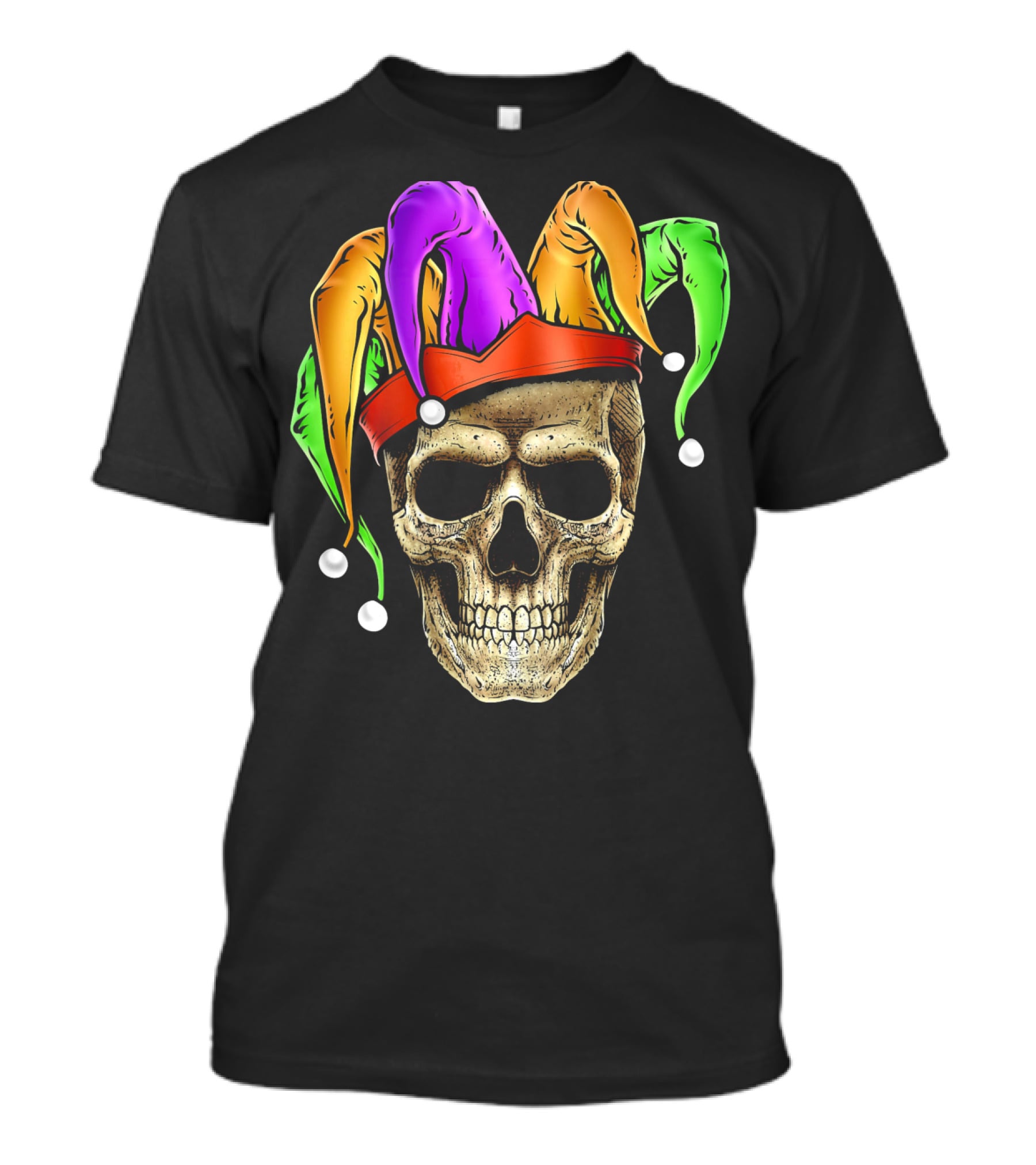 Skull Face Mardi Gras Jester Joker Colorful Hat T-Shirt