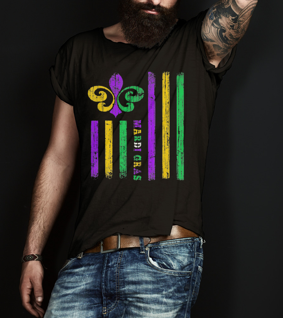 Funny Mardi Gras Flag Fleur-de-Lis Stripes T-Shirt