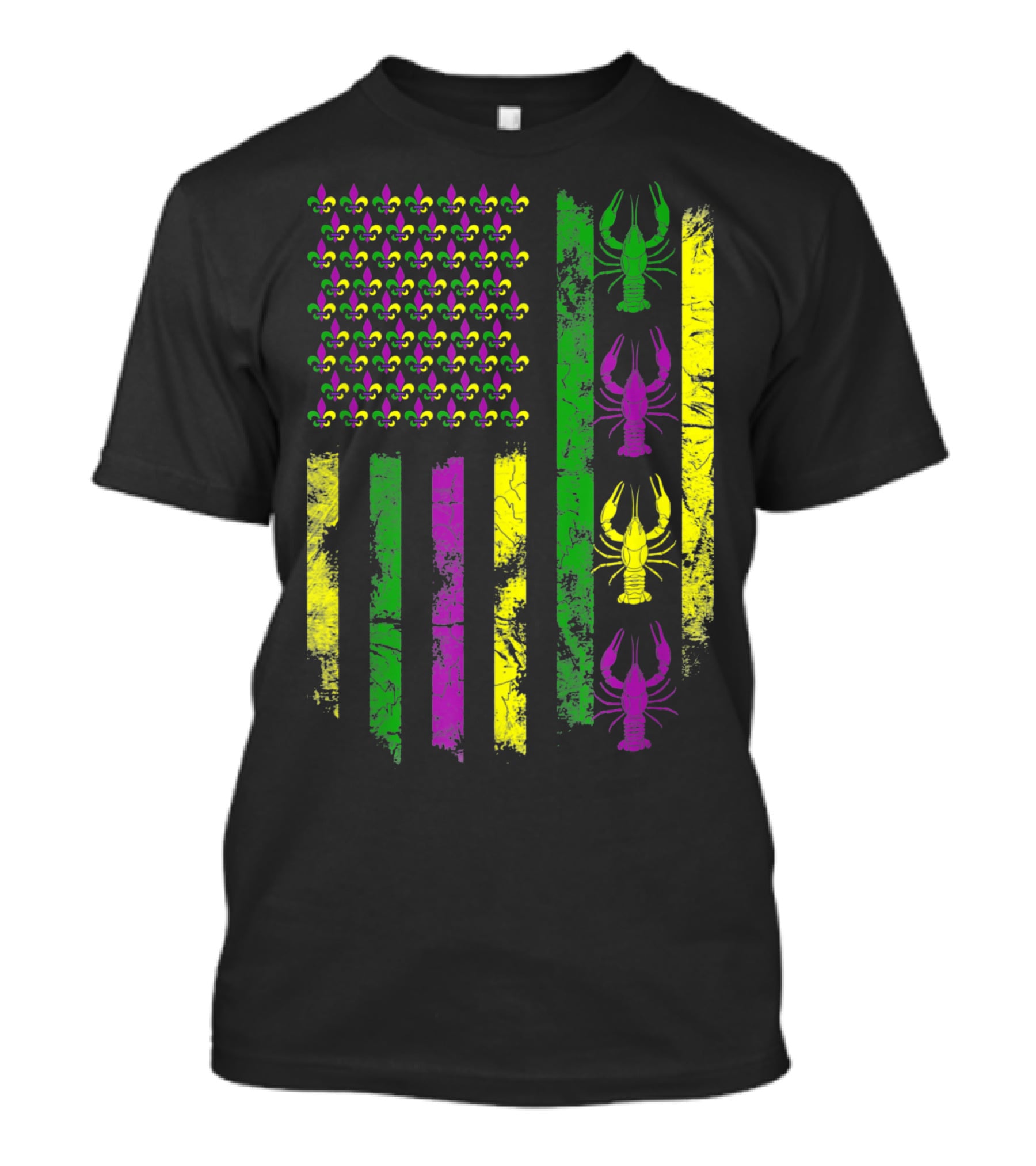 Mardi Gras Fleur-de-Lis Crawfish Flag In Purple Green Gold T-Shirt