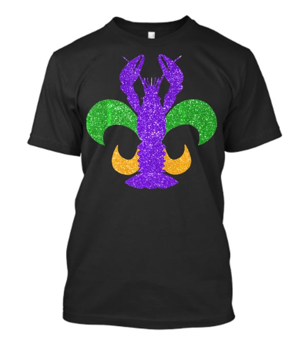 Awesome Mardi Gras Fleur De Lis Crawfish Glitter T-Shirt