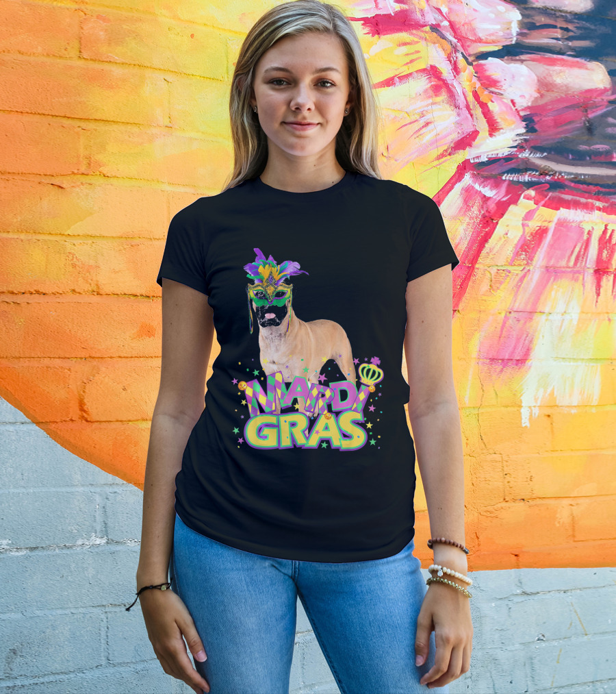 Mardi Gras Bullmastiff Mask Feathers Stars T-Shirt