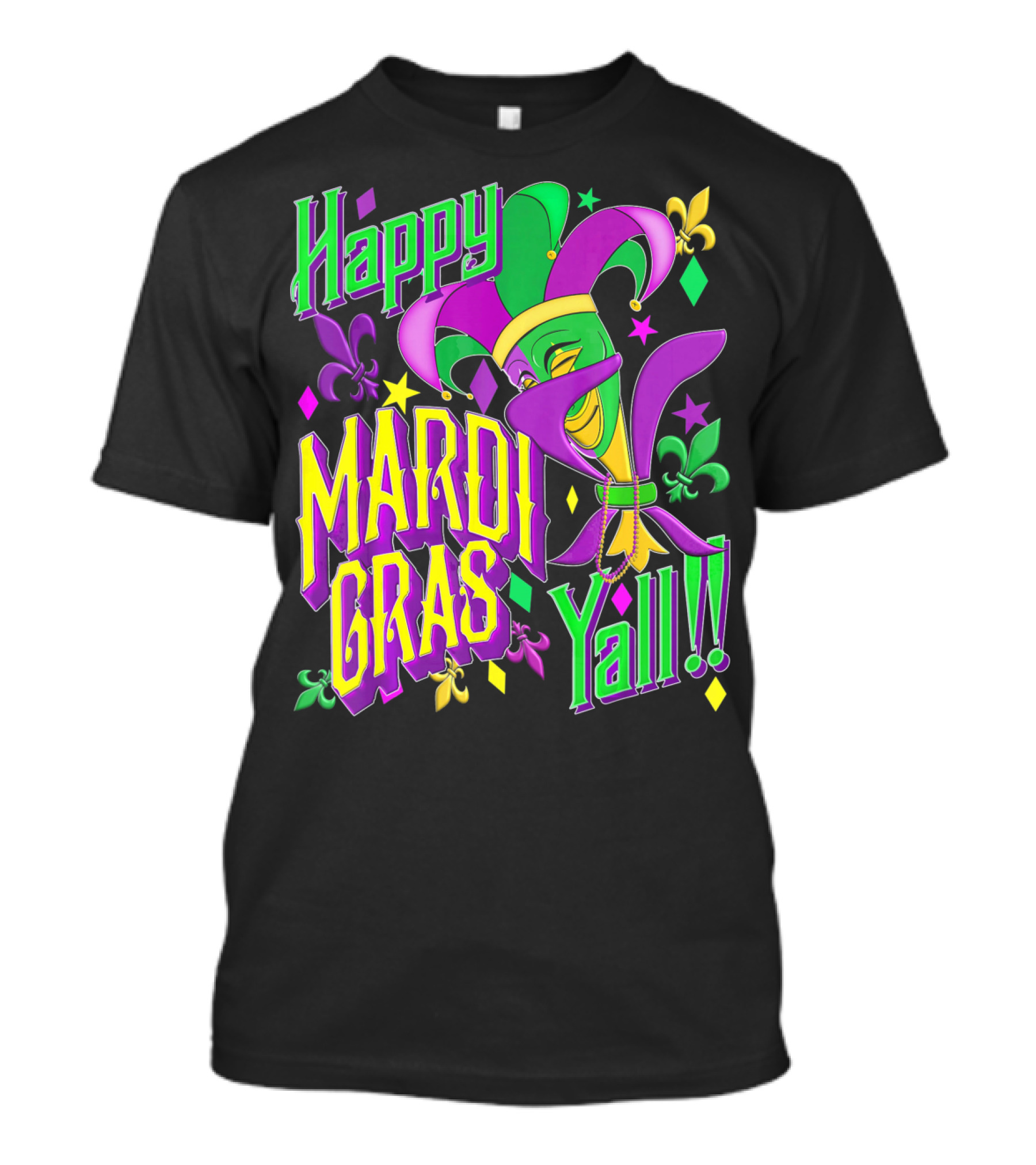 Happy Mardi Gras Yall Jester Mask Fleur De Lis T-Shirt