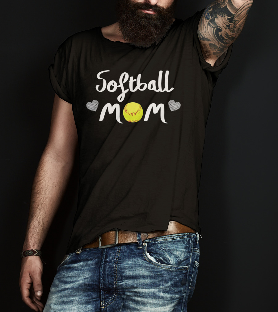 Softball Mom Love My Girls With Heart And Ball Accents T-Shirt