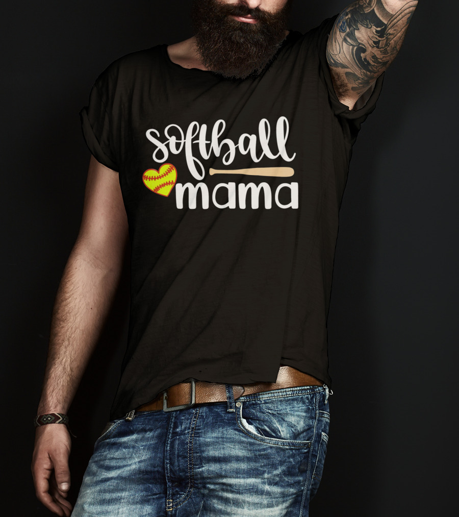 Softball Mama Heart And Bat T-Shirt