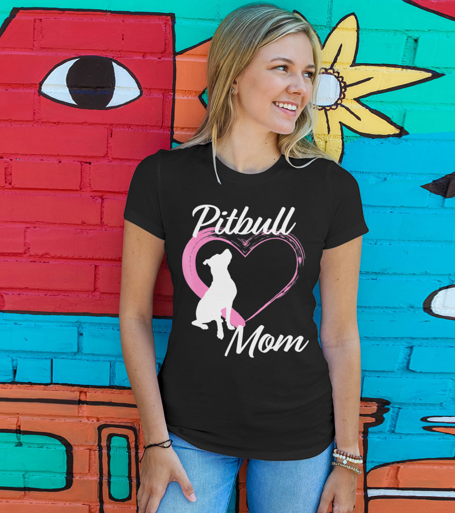Pitbull Mom Heart Silhouette For Dog Lovers T-Shirt