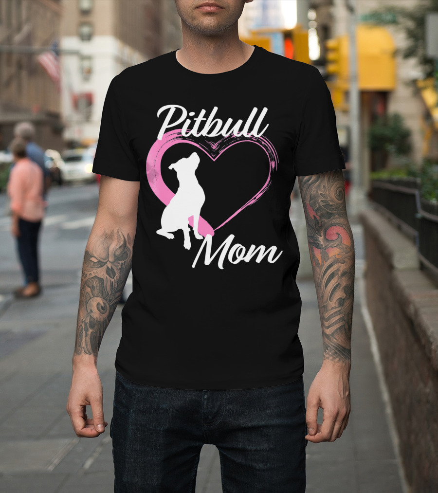 Pitbull Mom Heart Silhouette For Dog Lovers T-Shirt