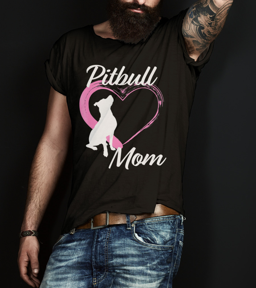 Pitbull Mom Heart Silhouette For Dog Lovers T-Shirt