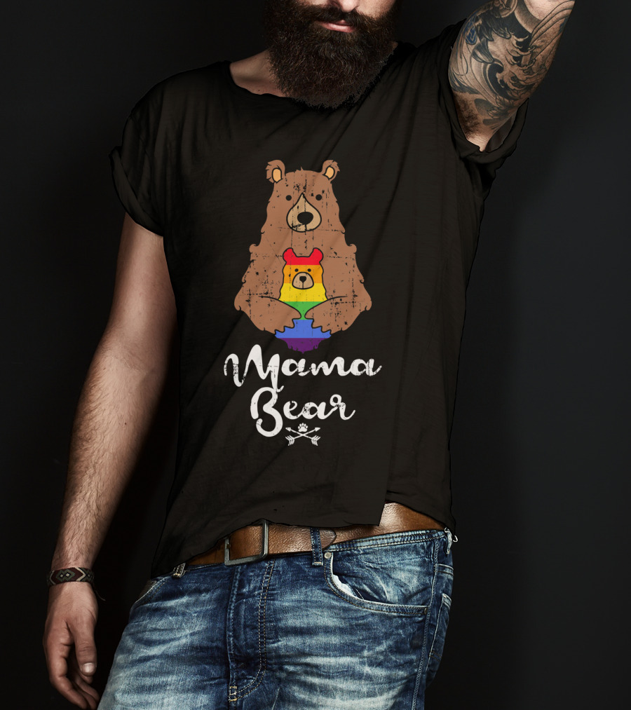 Mama Bear Proud Gay Lesbian Love Pride Bear With Rainbow Colors T-Shirt