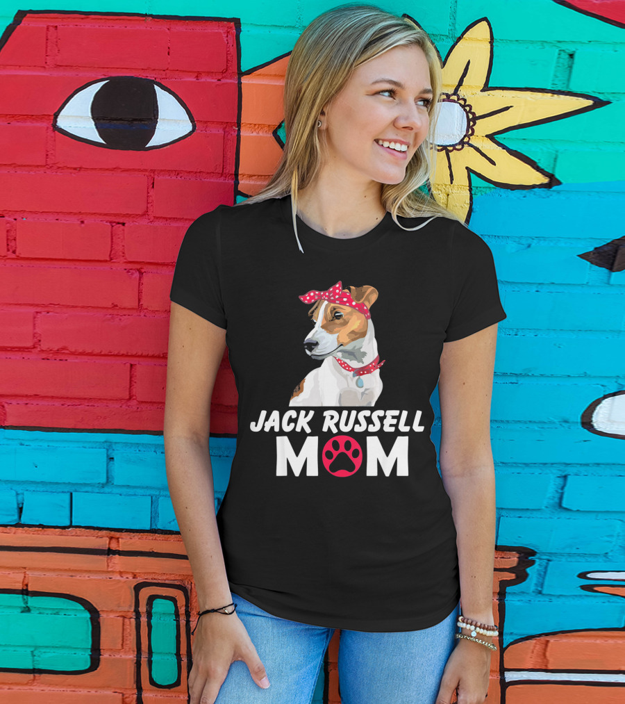 Jack Russell Mom With Bandana And Paw Prints T-Shirt