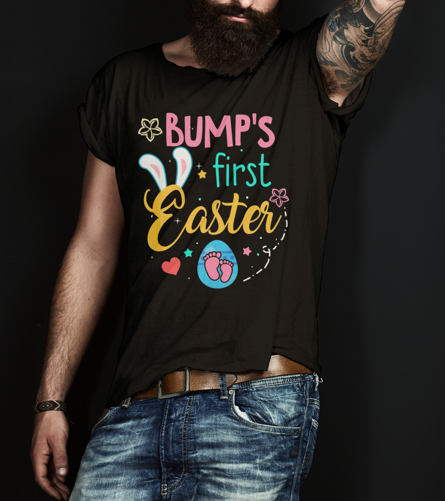 Bump's First Easter New Baby Mother Pregn Bunny Ears Hearts Flowers T-Shirt