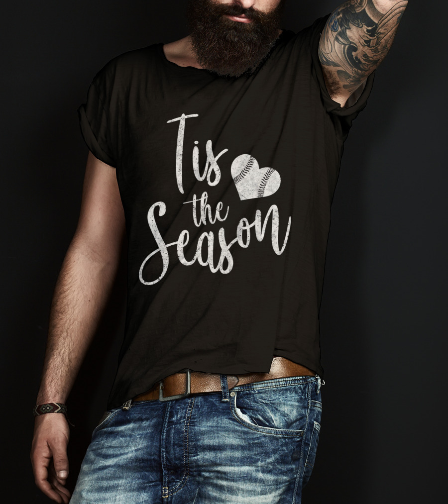 Tis The Season Baseball Softball Heart Love T-Shirt