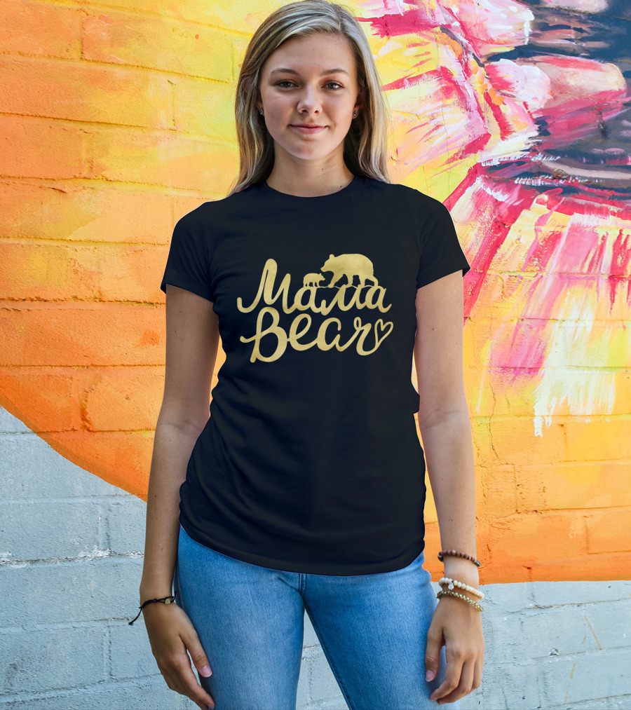Mama Bear Vintage Mom Birthday Mother Bear And Cub Heart T-Shirt