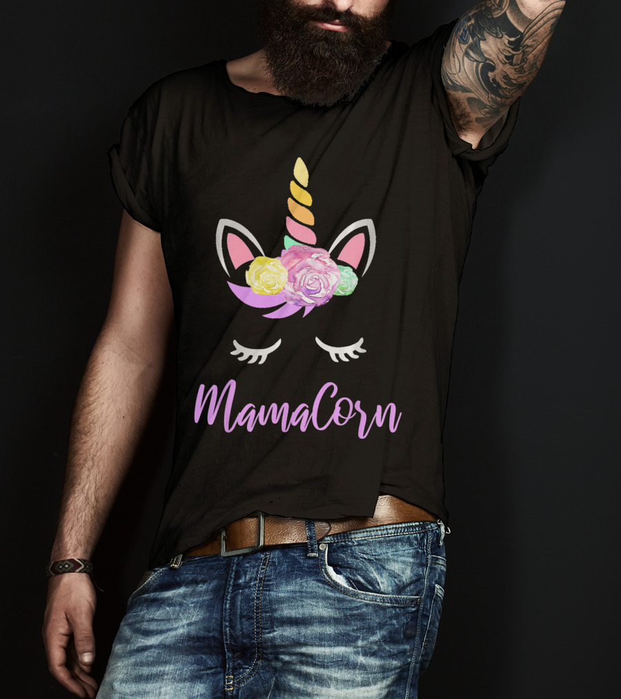 Mamacorn Unicorn Floral Roses Horn Ears And Lashes T-Shirt
